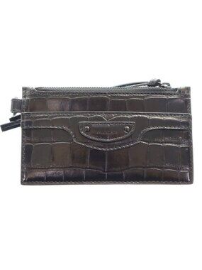 Balenciaga Neo Classic Croco Embossed Pass Case Card with Neck Strap Black